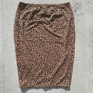 Storq Maternity Size 3 Leopard Midi Skirt Brown Black Elastic Pull On Stretch